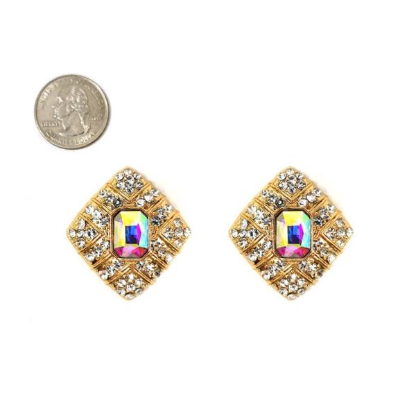 METAL W STONE STUD EARRINGS