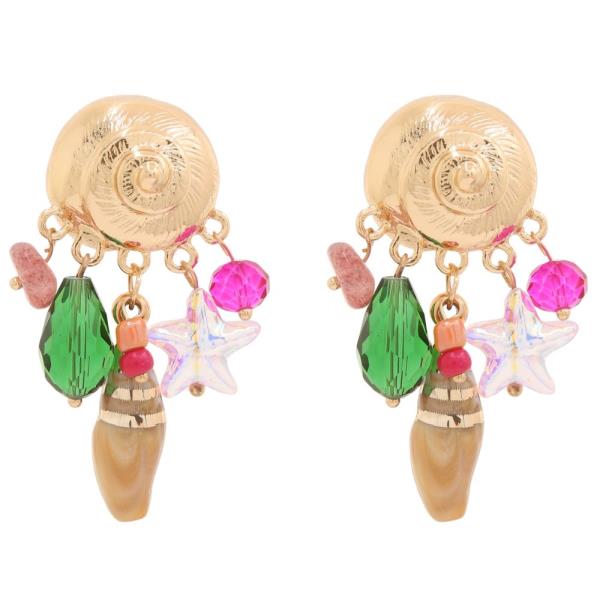 METAL SEALIFE MULTI CHARM CLUSTER DANGLE EARRING