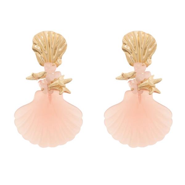 METAL SHELL CHARM CLUSTER DANGLE EARRING