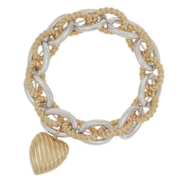 CHUNKY OVAL SHAPE STRETCHED BRACELET WITH HEART CHARM