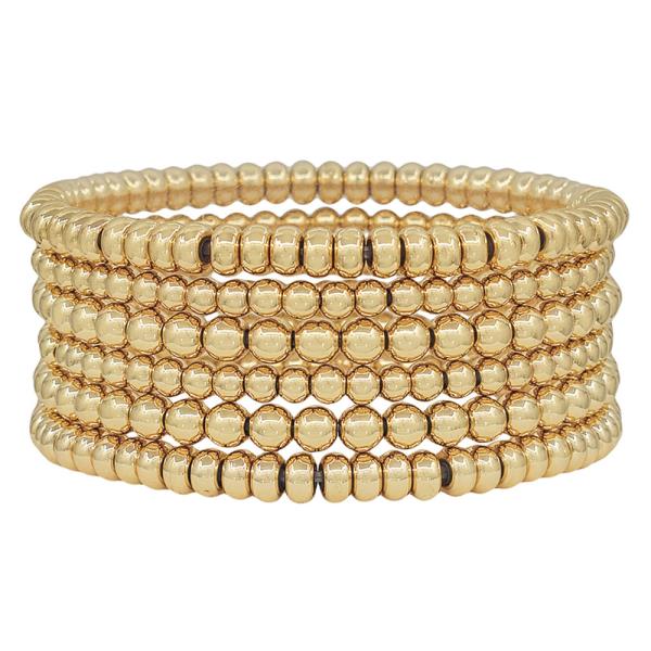 6 5 SET 4MM PEARL 2MM SQUARE METAL AC STRETCHED BRACELET