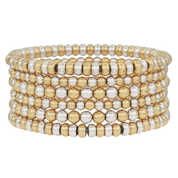 6 5 SET 4MM PEARL 2MM SQUARE METAL AC STRETCHED BRACELET