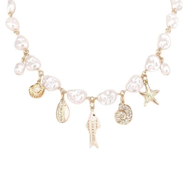 PEARL SEA LIFE MULTI CHARM STATEMENT NECKLACE
