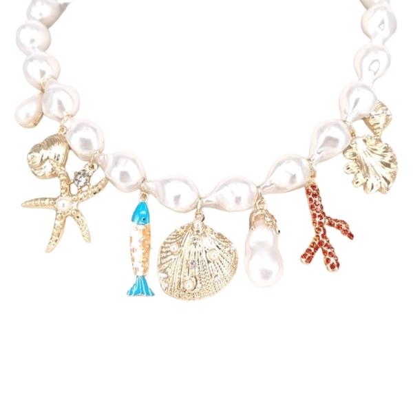 PEARL SEA LIFE MULTI CHARM STATEMENT NECKLACE