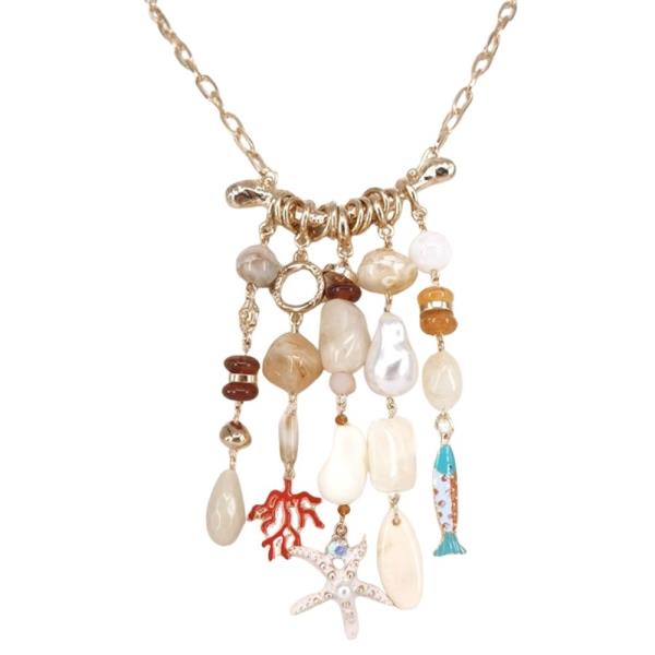 PEARL SEA LIFE MULTI CHARM STATEMENT NECKLACE