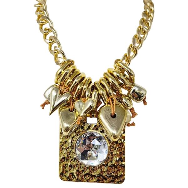 jpg METAL CHAIN RHINESTONE PENDANT STATEMENT NECKLACE