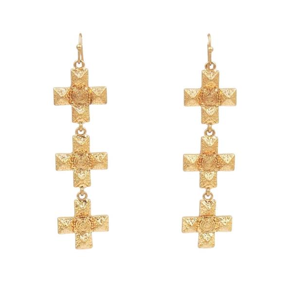 TEXTURED CROSS LINEAR DROP EARRING