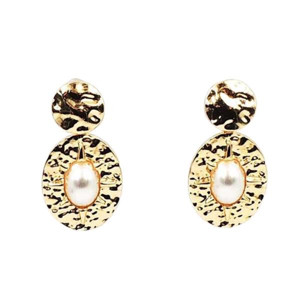 PEARL OVAL HAMMER DANGLE EARRINGS