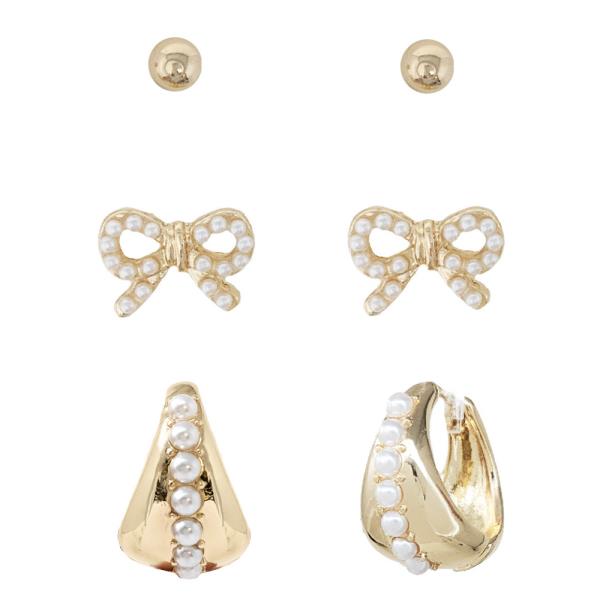 FASHION PEARL 3-1 EARRING SET