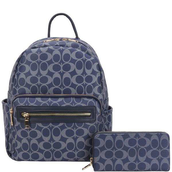 2IN1 OVAL PRINT BACKPACK W WALLET SET