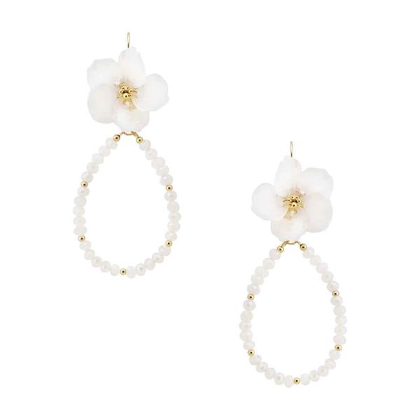 FLORAL BEADED TEARDROP DANGLE EARRING