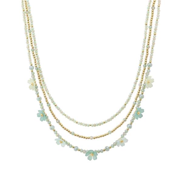 FLOWER MULTI CHARM STRAND BEADED LAYERED NECKLACE