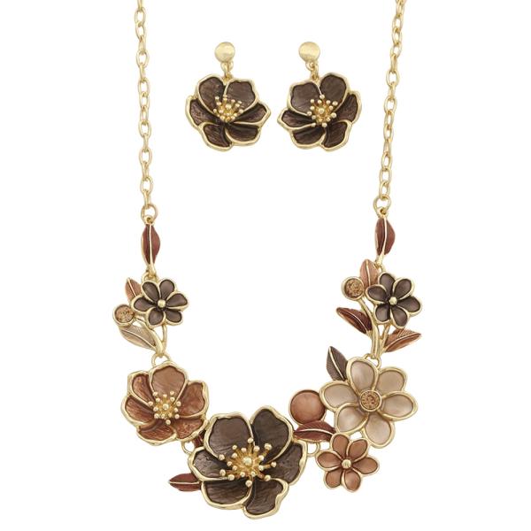FLOWER BLOSSOM CHAIN NECKLACE EARRING SET