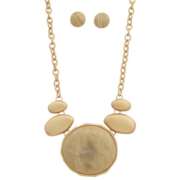 ROUND STONE CHAIN NECKLACE EARRING SET
