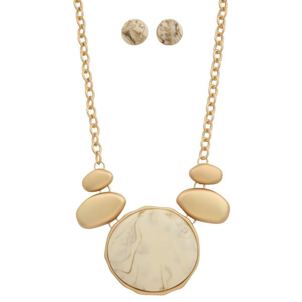 ROUND STONE CHAIN NECKLACE EARRING SET