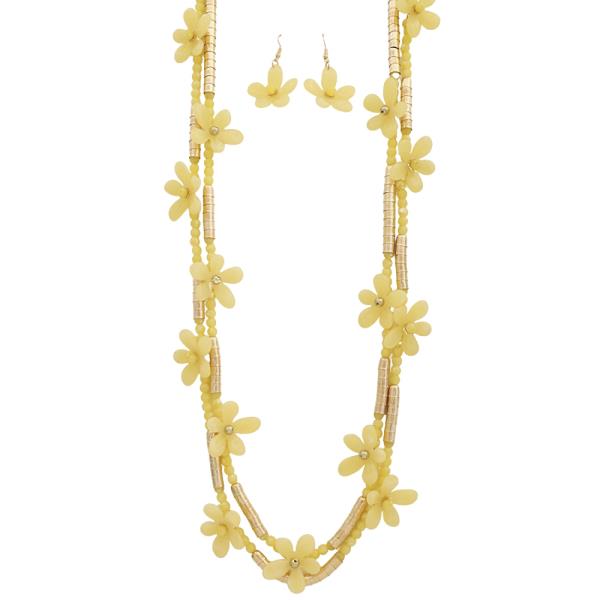 FLOWER LAYER BEAD NECKLACE EARRING SET