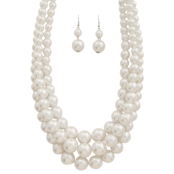 LAYER BEAD NECKLACE EARRING SET