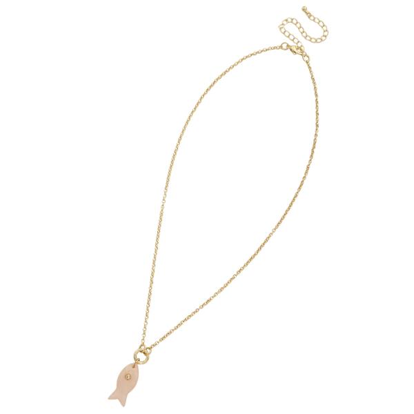 FISH SHAPE CRYSTAL PENDANT CHAIN METAL NECKLACE