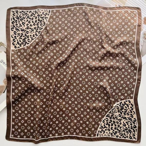 LEOPARD FLOWER PATTERN SILKY BANDANA SQUARE NECK SCARF
