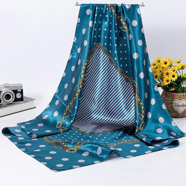 POLKA DOT CHAIN SILKY BANDANA SQUARE NECK SCARF