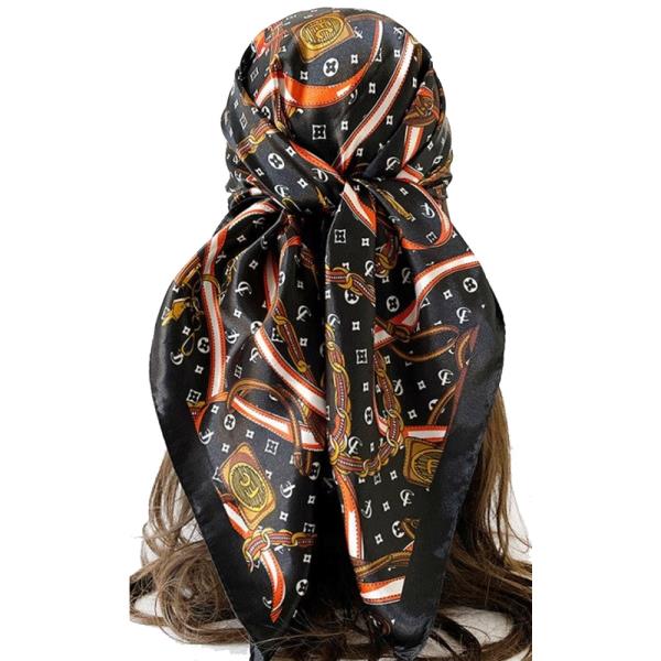 MULTI MONORGRAM PATTERN SILKY BANDANA SQUARE NECK SCARF