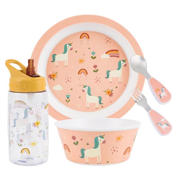 5PC UNICORN MELAMINE KIDS MEALTIME SET