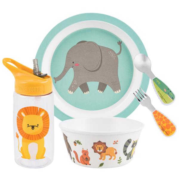 5PC ANIMALS MELAMINE KIDS MEALTIME SET