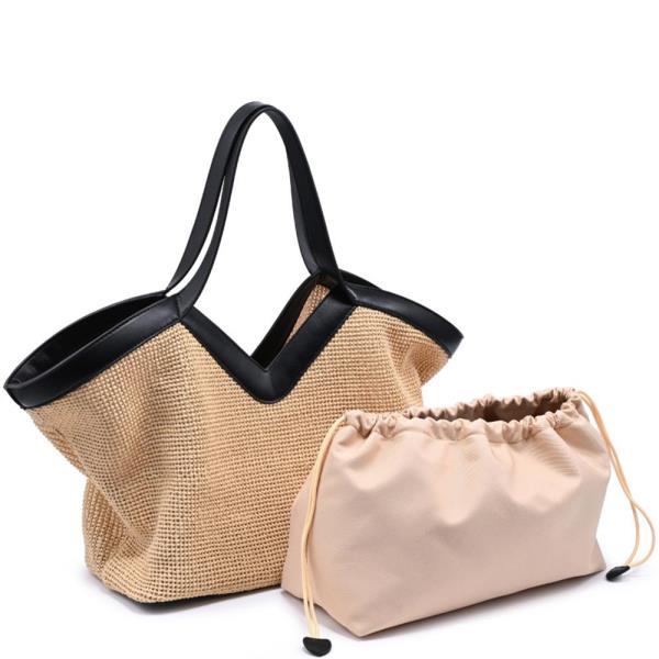 2IN1 WOVEN MADELYN TOTE W DRAWSTRING POUCH SET