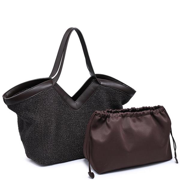 2IN1 WOVEN MADELYN TOTE W DRAWSTRING POUCH SET
