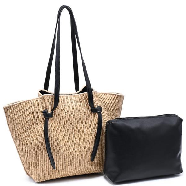 2IN1 WOVEN STRAW LORENZA TOTE W POUCH SET