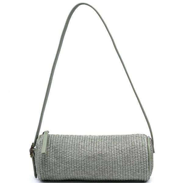 WOVEN STRAW CYLINDRICAL MILA SHOULDER BAG