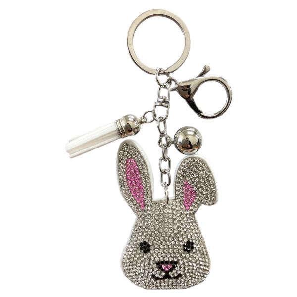 RHINESTONE BUNNY BAG CHARM KEYCHAIN WITH TASSEL