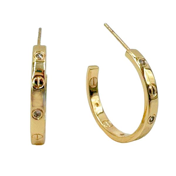 14K GOLD WHITE GOLD DIPPED SCREW HEAD HOOP EARRINGS