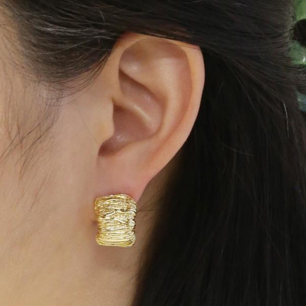 14K GOLD WHITE GOLD DIPPED RIDGED WRAP HOOP EARRINGS