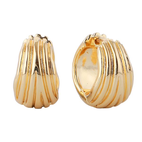 14K GOLD WHITE GOLD DIPPED RIDGED SHELL HOOP EARRINGS