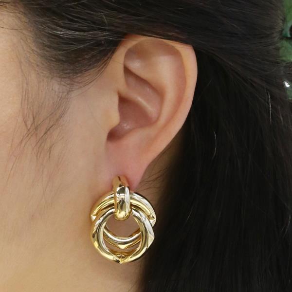 14K GOLD WHITE GOLD DIPPED INTERLOCK RING DROP EARRINGS