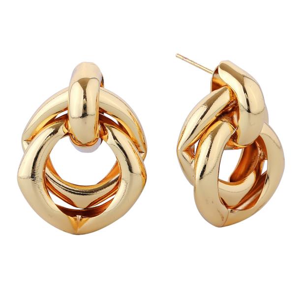14K GOLD WHITE GOLD DIPPED INTERLOCK RING DROP EARRINGS