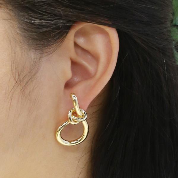 14K GOLD WHITE GOLD DIPPED  KNOT DROP LOOP EARIRNGS