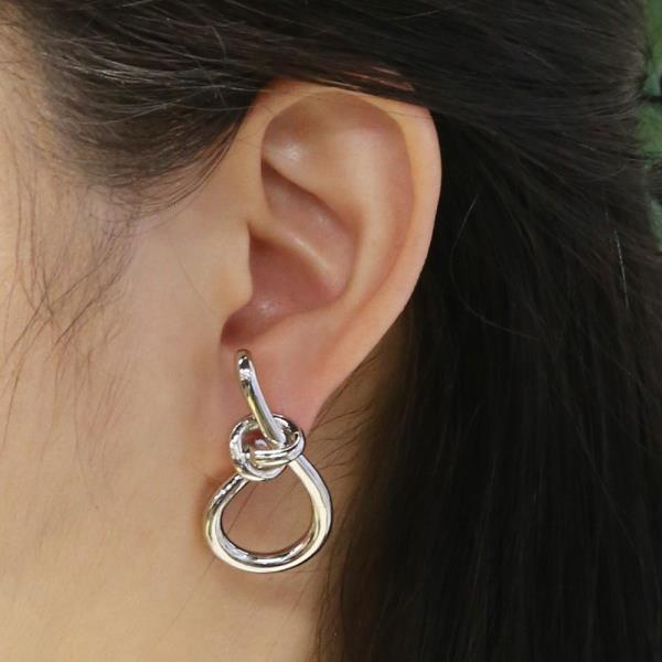 14K GOLD WHITE GOLD DIPPED  KNOT DROP LOOP EARIRNGS
