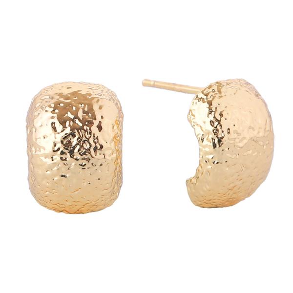 14K GOLD WHITE GOLD DIPPED HAMMERED BARREL STUD EARRINGS