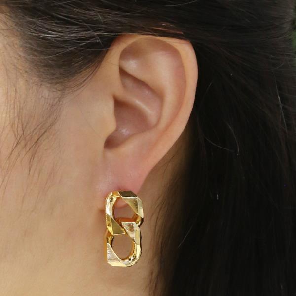 14K GOLD WHITE GOLD DIPPED TWIST LINK DROP EARRINGS