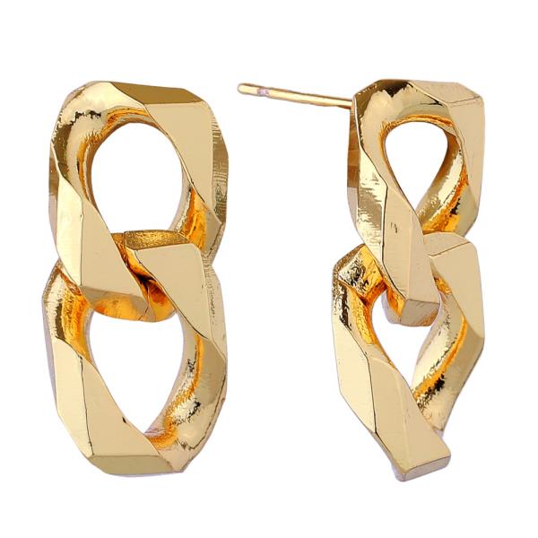 14K GOLD WHITE GOLD DIPPED TWIST LINK DROP EARRINGS