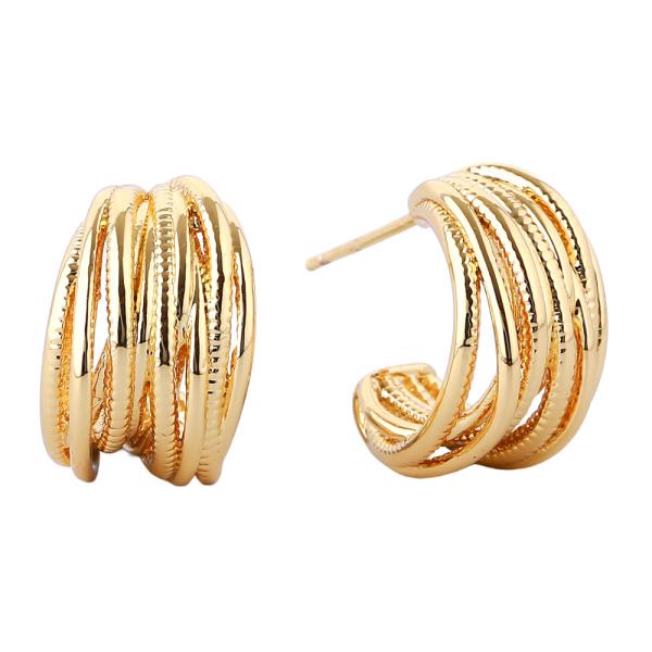 14K GOLD WHITE GOLD DIPPED MULTI LINE HOOP EARRINGS