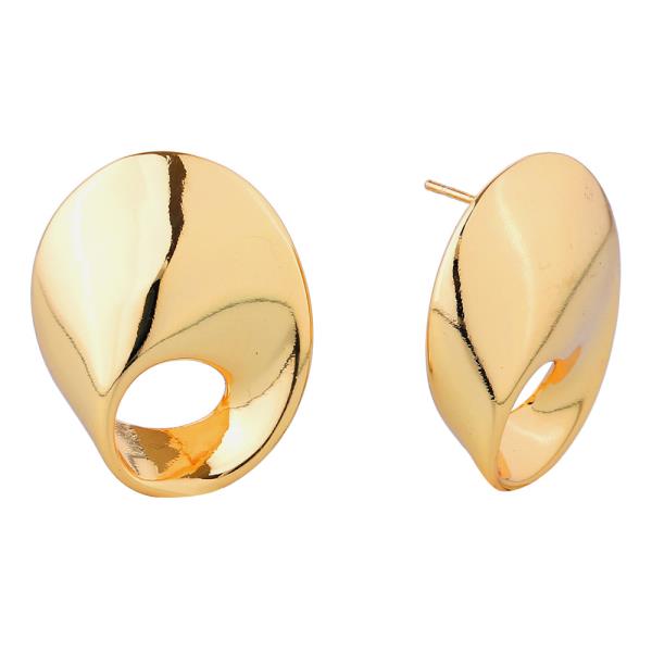 14K GOLD WHITE GOLD DIPPED CUTOUT OVAL STUD EARRING