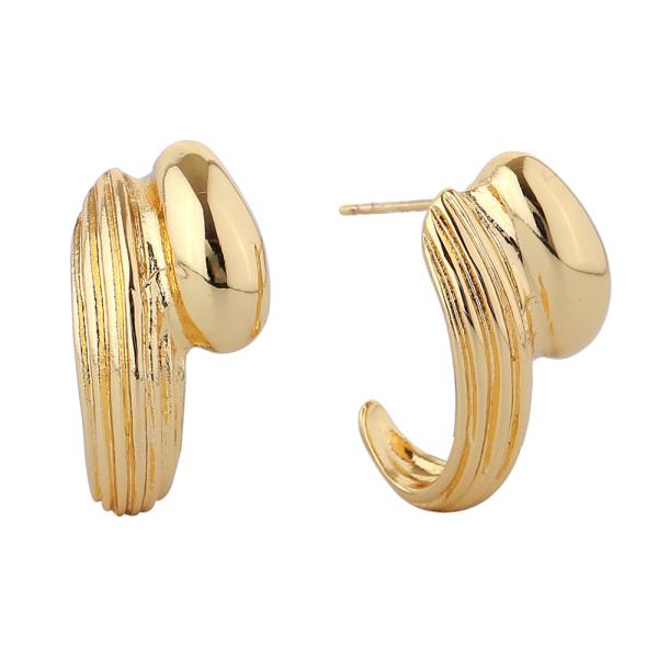 14K GOLD WHITE GOLD DIPPED RIDGED HOOP EARRINGS