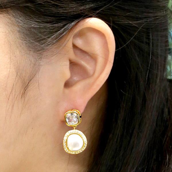 14K GOLD DIPPED PEARL FRAME DROP EARRINGS