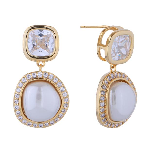14K GOLD DIPPED PEARL FRAME DROP EARRINGS