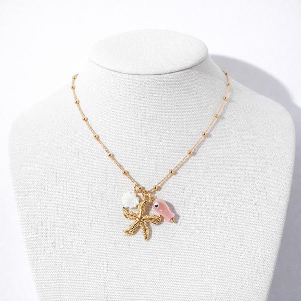 STARFISH PORCELAIN FISH MOP SHELL PENDANT NECKLACE