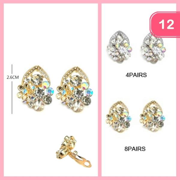 RHINESTONE CLIP ON EARRINGS (12 UNITS)
