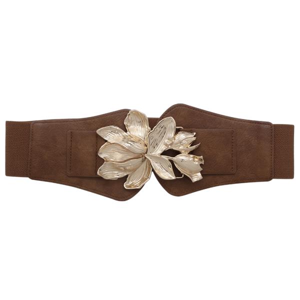 FLOWER TEXTURED METAL WAIST ELASTIC BELT